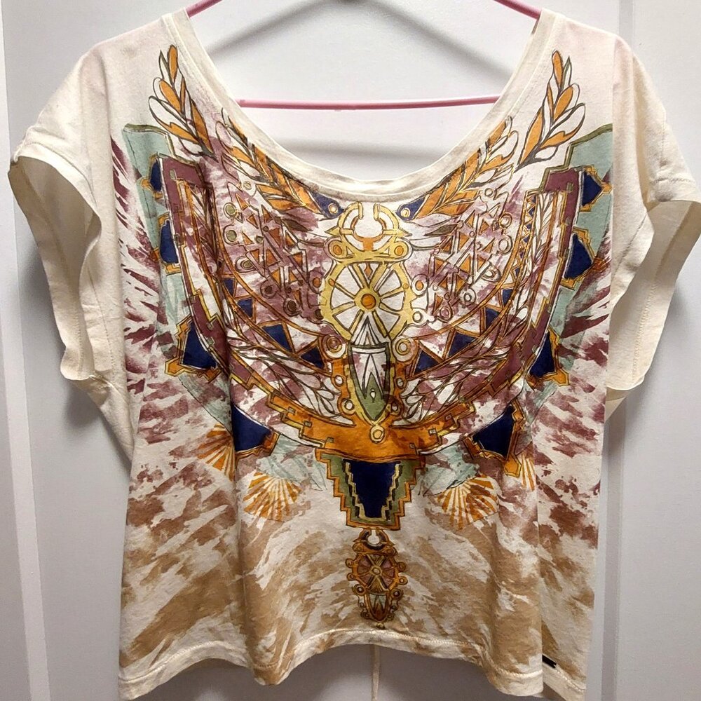 GUESS LOS ANGELES Women's Graphic Print Cap Sleeves Crop Top - Size Medium